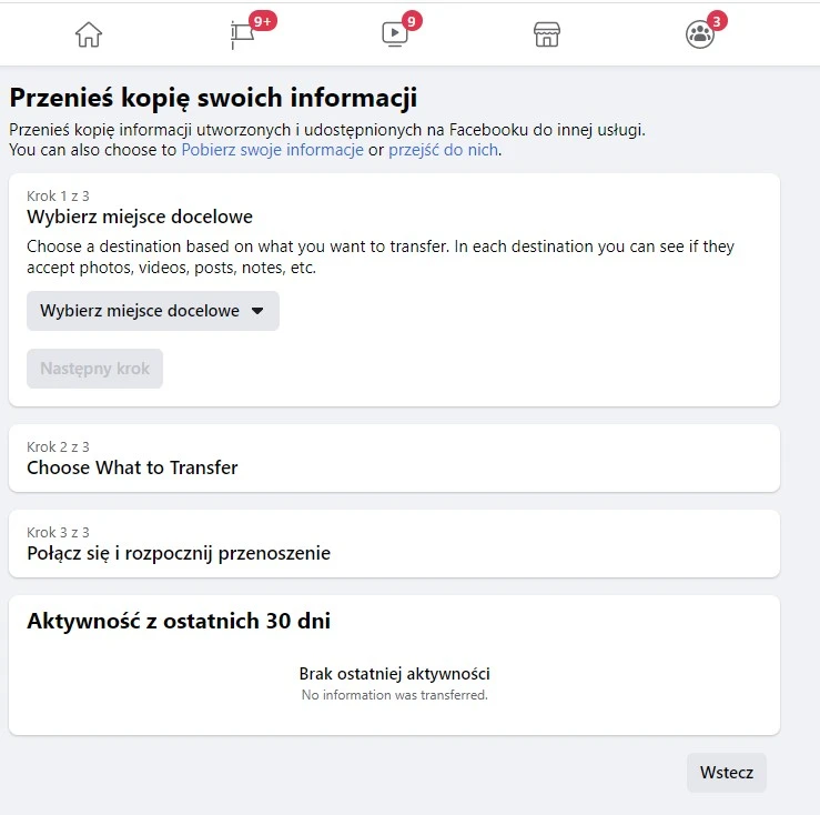 kopia danych z facebooka