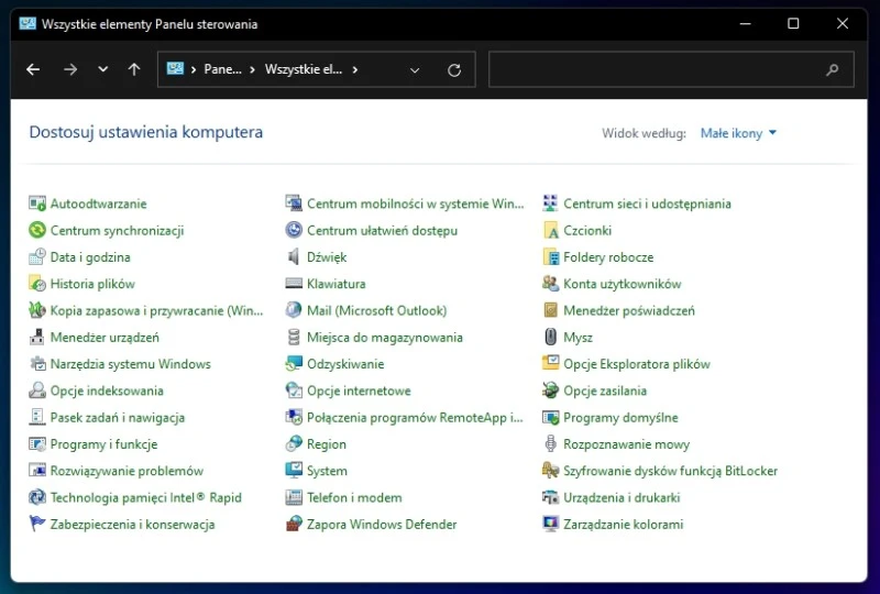 panel sterowania Windows 11