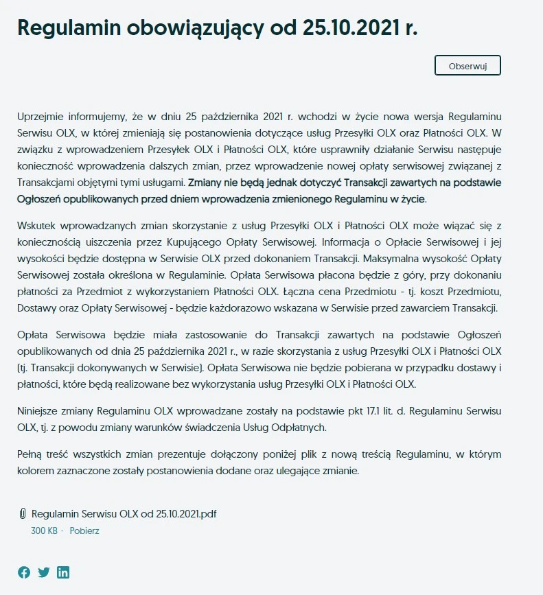 olx zmiany 25 pazdziernika 2021