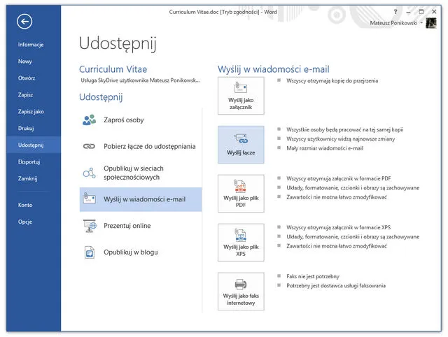 Office 2013 Udostępnianie