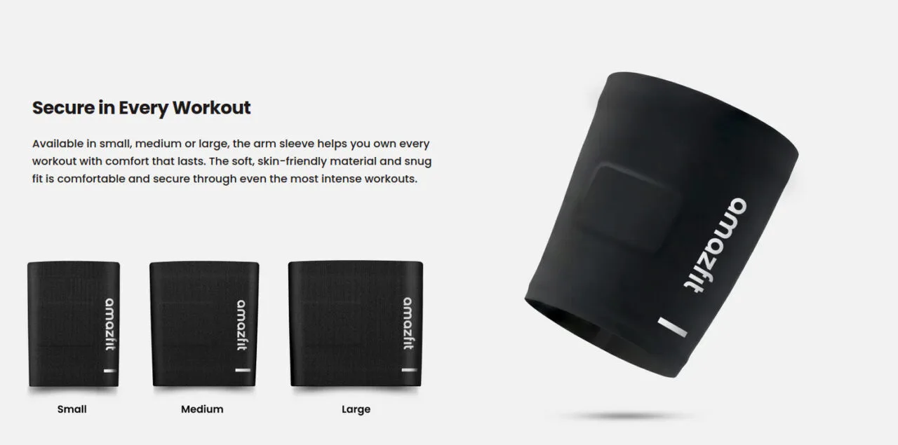 Opaska na ramię Amazfit Helio Sleeve. Dostępna w trzech rozmiarach.