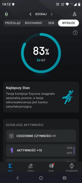 Zepp App - zakładka wysiłek