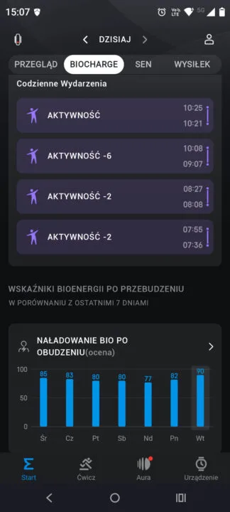 Zepp App BioCharge aktywność