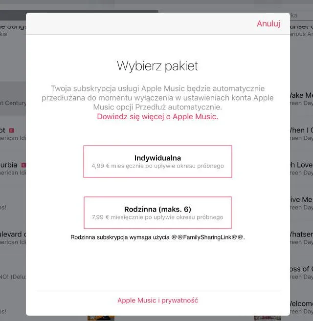 Apple Music ceny pl