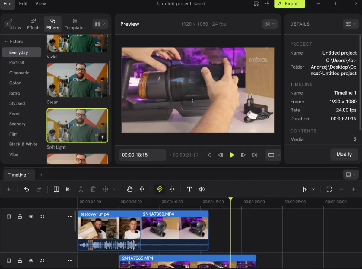 Program posiada szereg efektów / Źródło: screen Concat