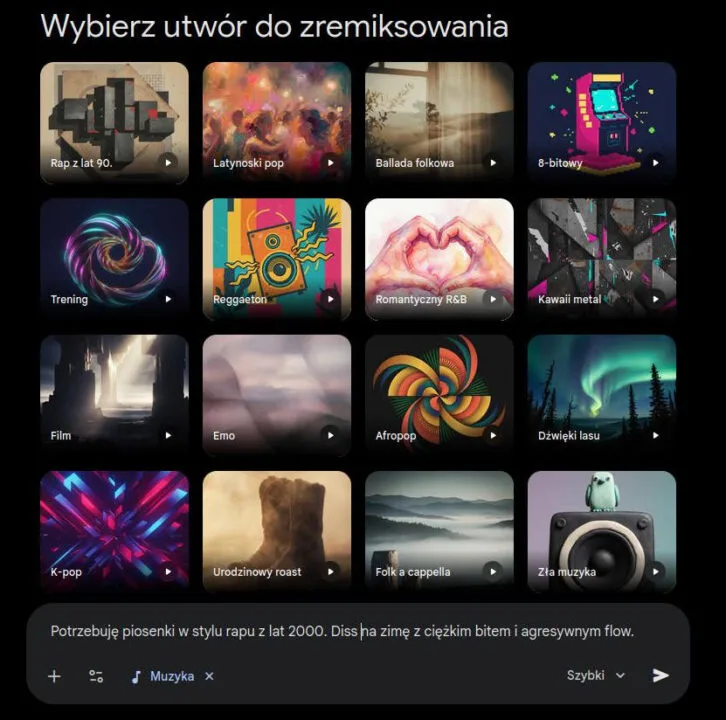 Wystarczy napisać prompt. Gemini po chwili stworzy piosenkę