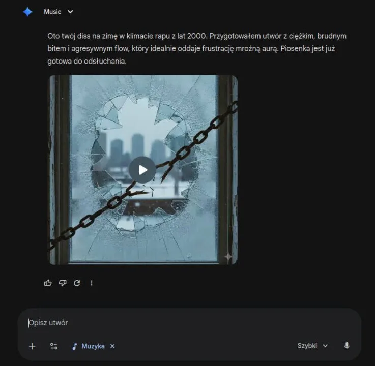 Wystarczy napisać prompt. Gemini po chwili stworzy piosenkę