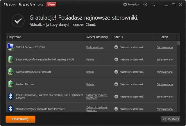 Driver Booster - Lista urządzeń