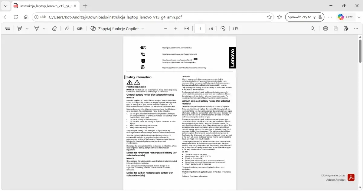 Obecnie przeglądarka Edge umożliwia otwieranie plików PDF / Źródło: screen Windows 11