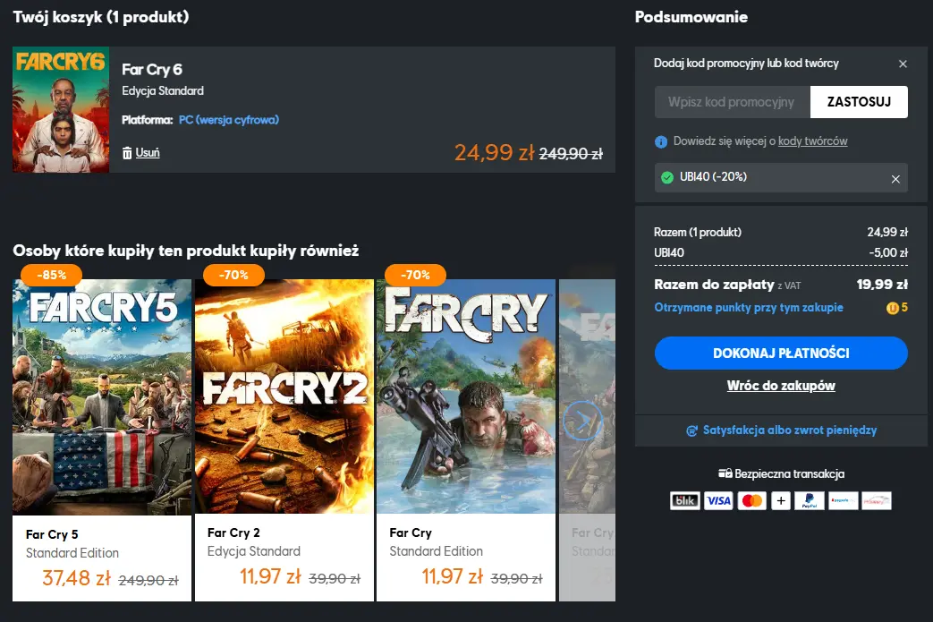 Far Cry 6 za grosze po użyciu kodu UBI40.