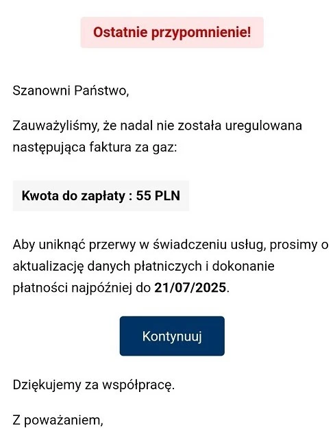 Dostałeś taką wiadomość o nadpłacie za gaz? Uważaj, to bezczelna pułapka oszustów