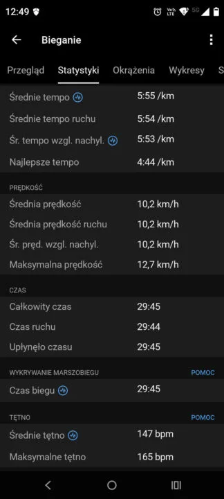 Garmin Forerunner - bieganie, statystyki