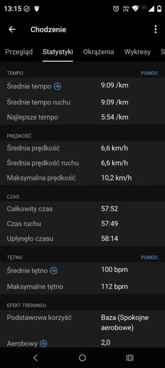 Garmin Forerunner: spacer, statystyki