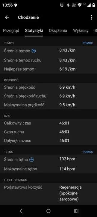 Garmin Forerunner: Power Walk, statystyki