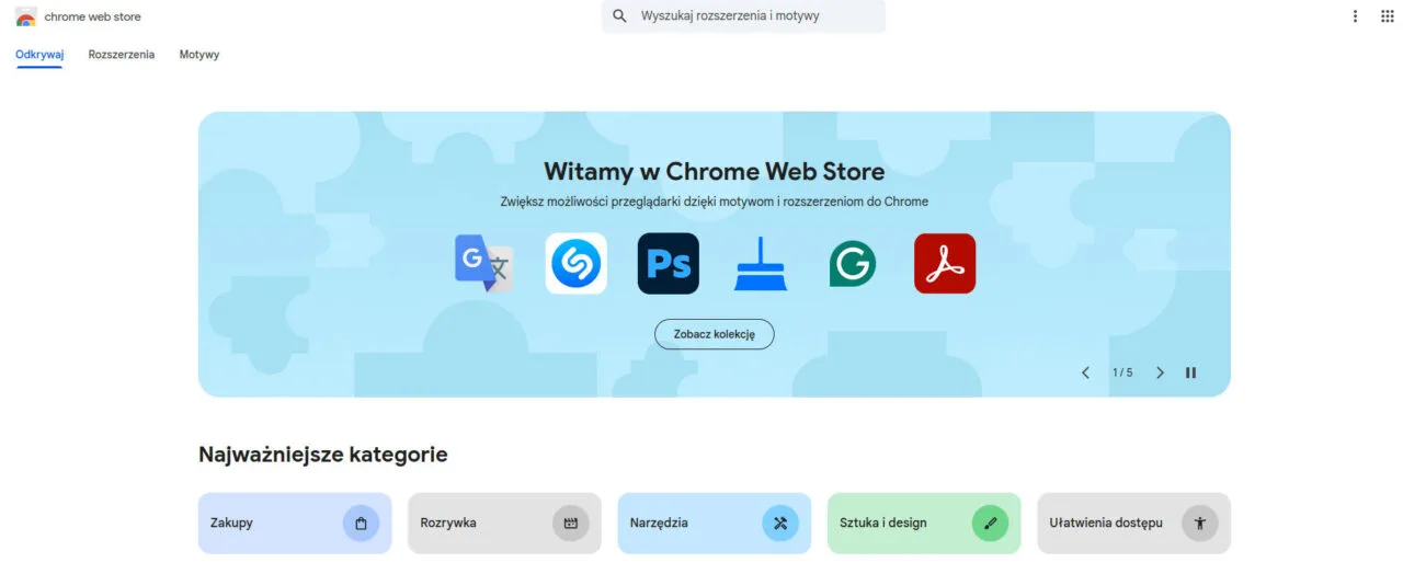 Sklep z rozszerzeniami do przeglądarki Google Chrome