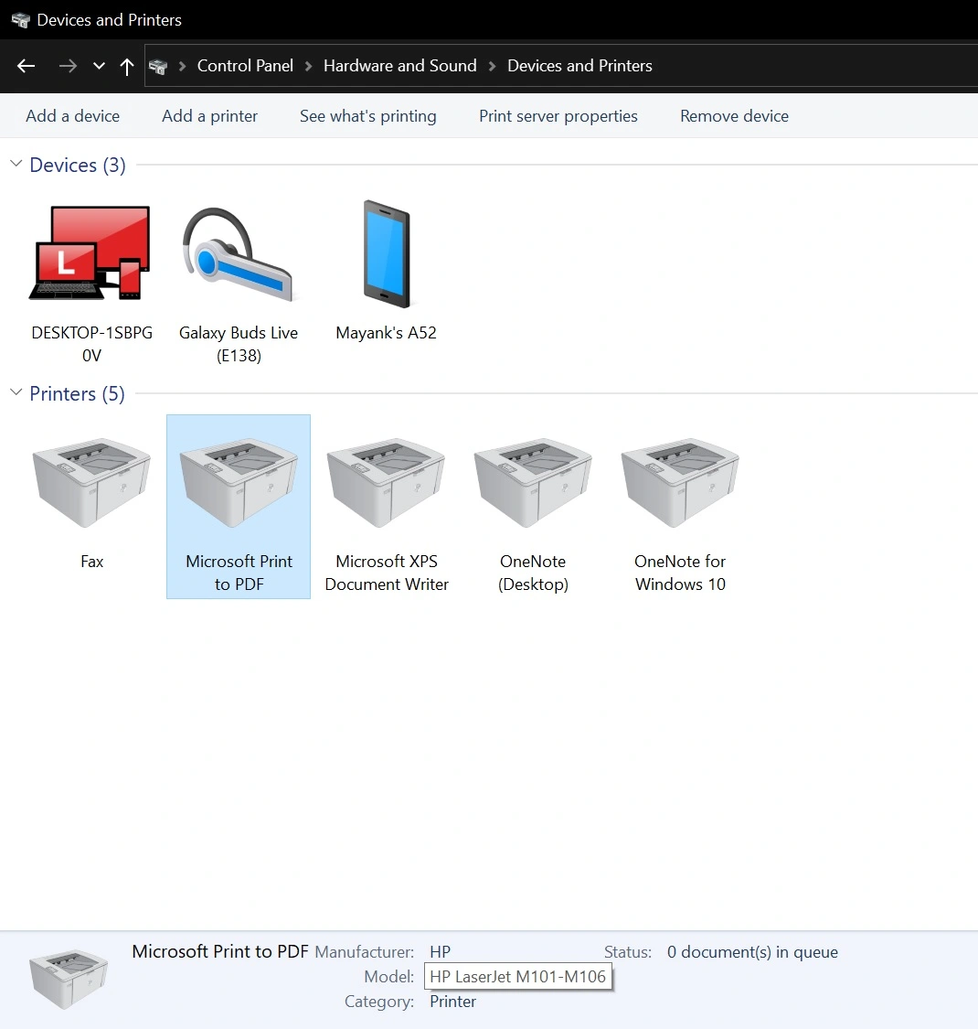 Windows zmienia nazwę drukarki na HP LaserJet M101-M106
