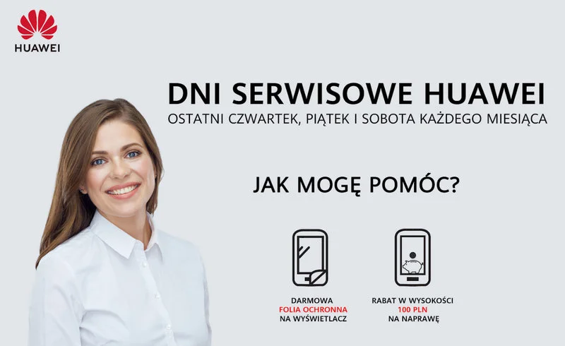 Odwiedź salon serwisowy Huawei, a otrzymasz darmową folię ochronną na wyświetlacz oraz rabat na naprawę