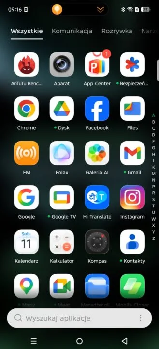 Menu w Infinix NOTE Edge