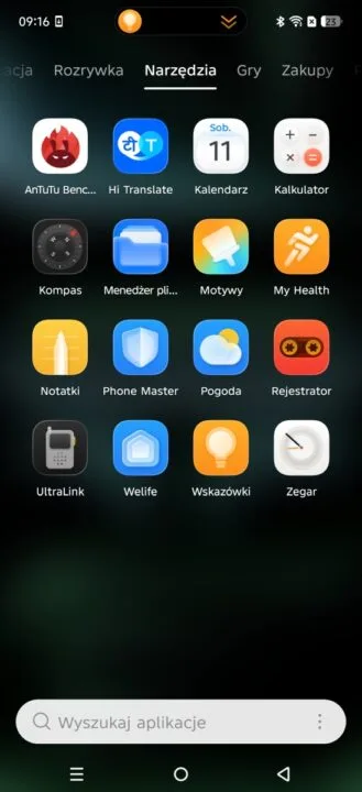 Menu w Infinix NOTE Edge
