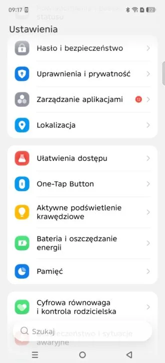 Menu w Infinix NOTE Edge