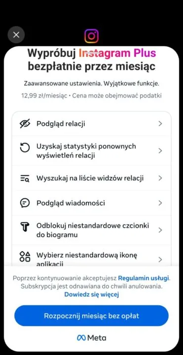 Subskrypcje Plus są już dostępne w Polsce. Źródło: Meta