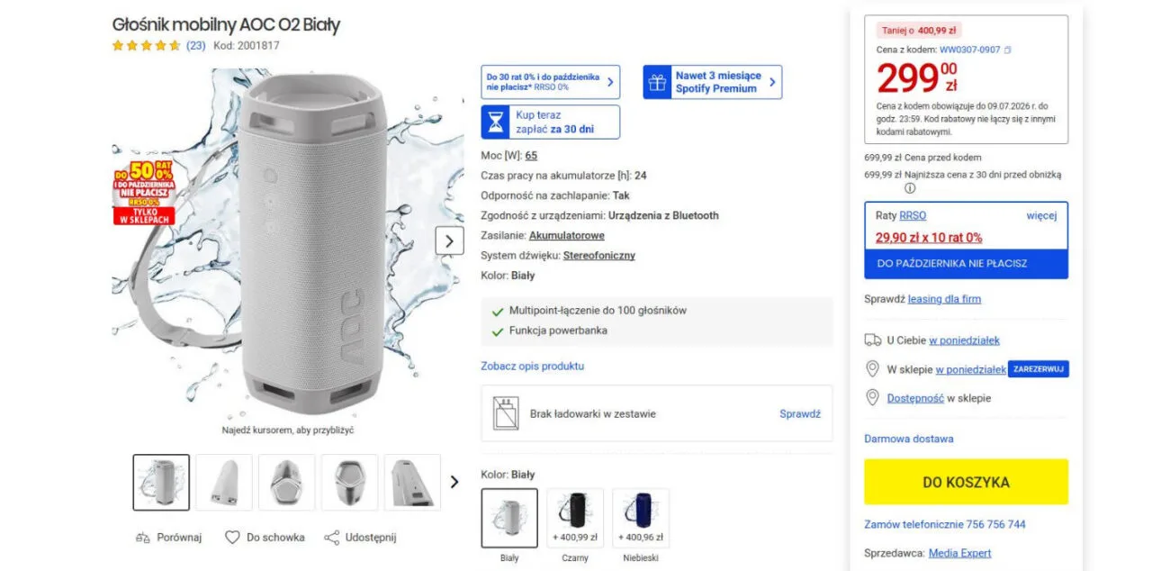 Promocja na głośnik AOC.