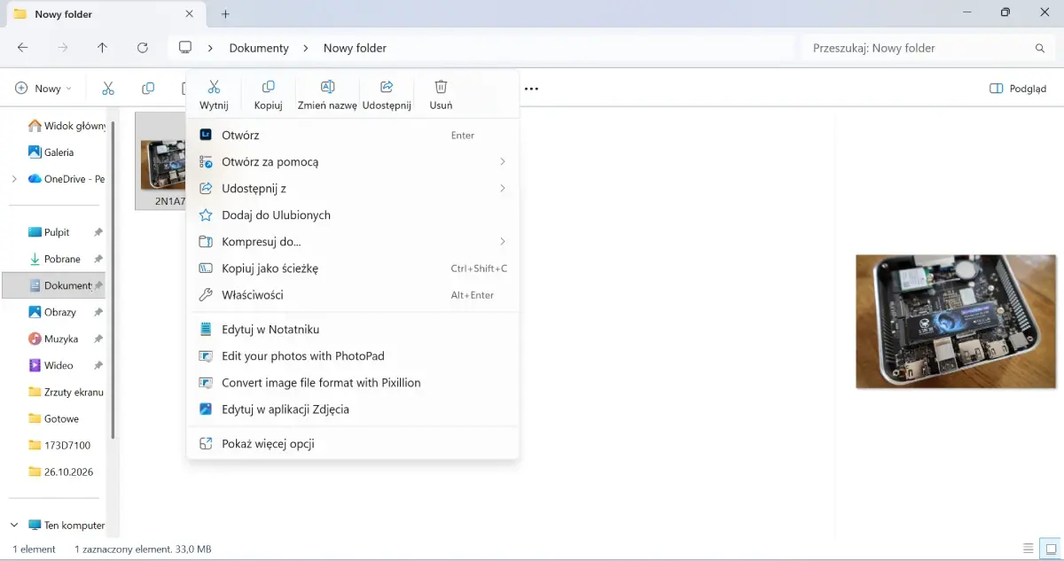 Menu kontekstowe przed aktualizacją / Źródło: screen Windows 11