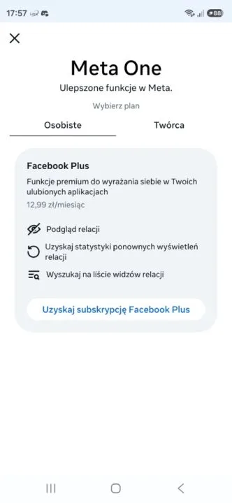 Subskrypcje Plus są już dostępne w Polsce. Źródło: Meta