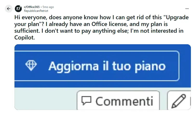 Baner zachęca do skorzystania z droższej oferty Microsoft.