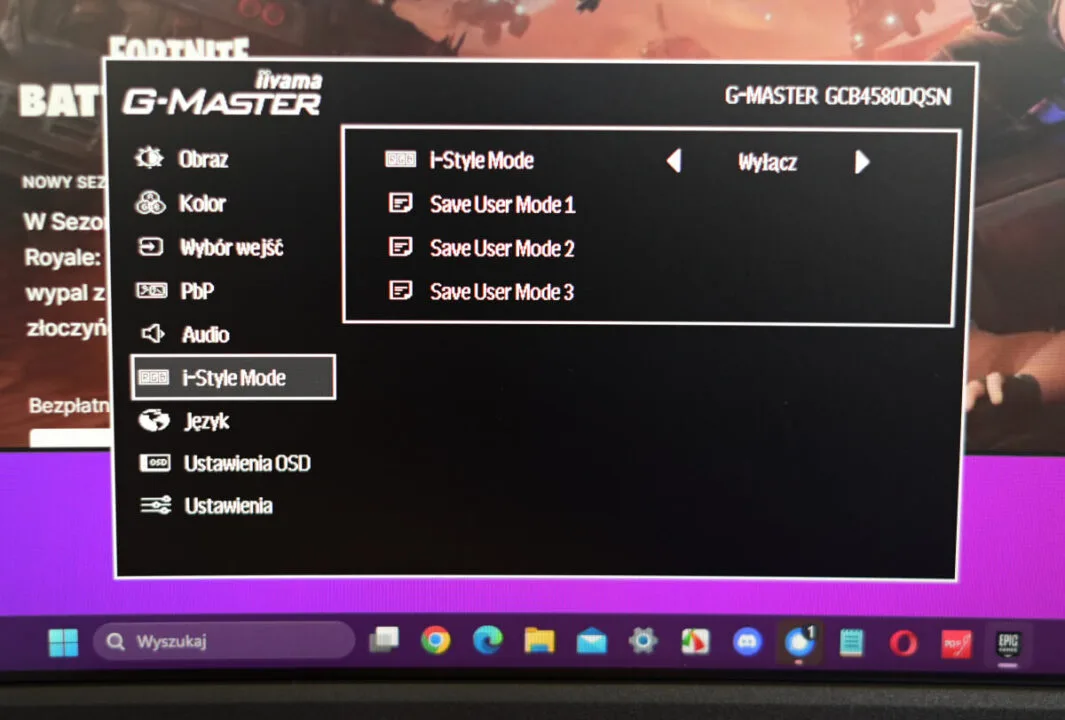 Menu OSD w iiyama G-Master GCB4580DQSN-B1