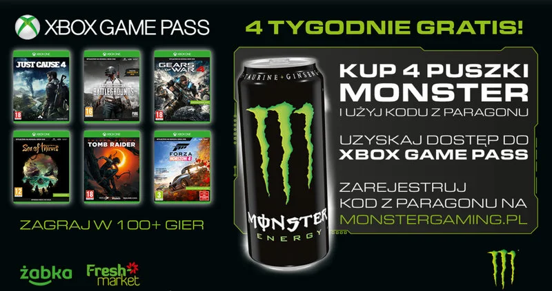 Kup 4 puszki energetyka w Żabce i odbierz abonament Xbox Game Pass