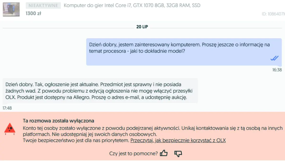 Chciałem kupić komputer na OLX. Połowa ogłoszeń okazała się podejrzana