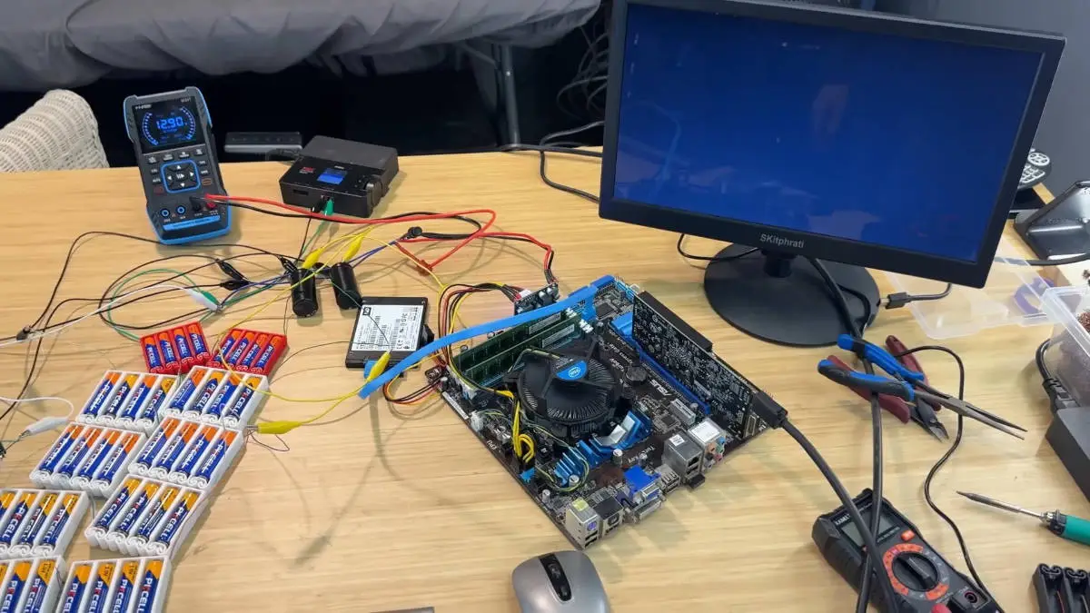 Zasilił komputer stacjonarny bateriami AA. Udało mu się nawet pograć