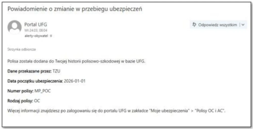 Tak wyglądają powiadomienia od UFG
