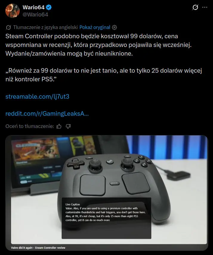 Steam Controller jest tuż za rogiem. Seria przecieków ujawnia cenę