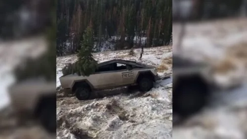 Tesla Cybertruck ośnieżona górka