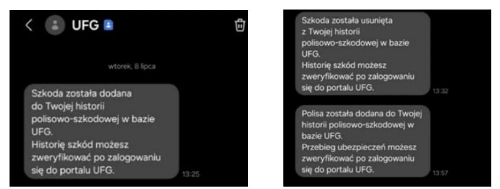 Tak wyglądają powiadomienia od UFG