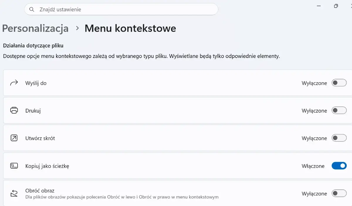 Można wyłączyć m.in. skrót do drukowania / Źródło: screen Windows 11