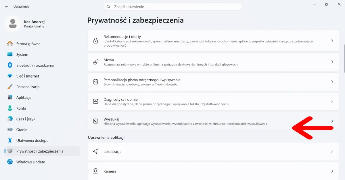 Należy wejść w Ustawienia - Prywatność i zabezpieczenia / Źródło: screen Windows 11