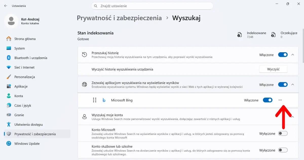 Dalej wchodzimy w opcję Wyszukaj / Źródło: screen Windows 11