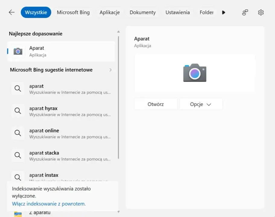 Wyniki wyszukiwania przed wyłączeniem Binga / Źródło: screen Windows 11