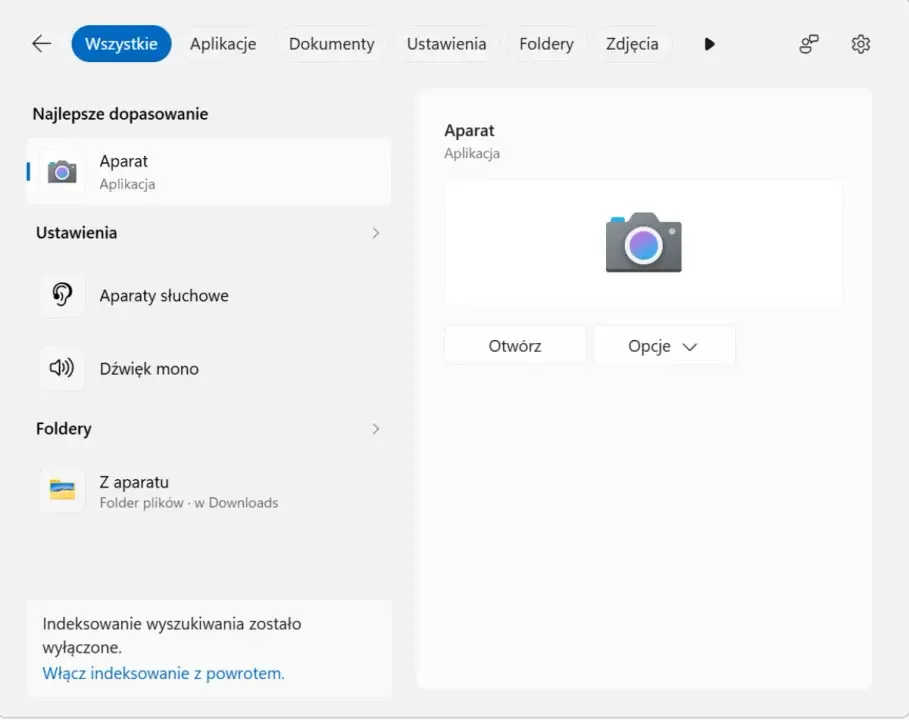 Wyniki wyszukiwania po wyłączeniu Binga / Źródło: screen Windows 11