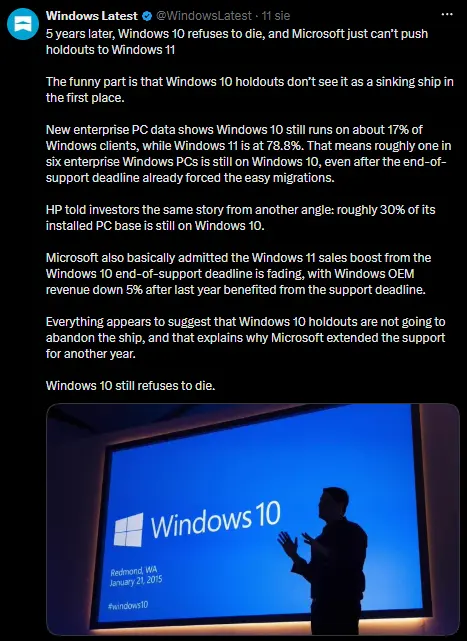Microsoft wymusza przesiadkę na Windows 11.