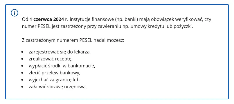 mobywatel zastrzeżenie numeru pesel