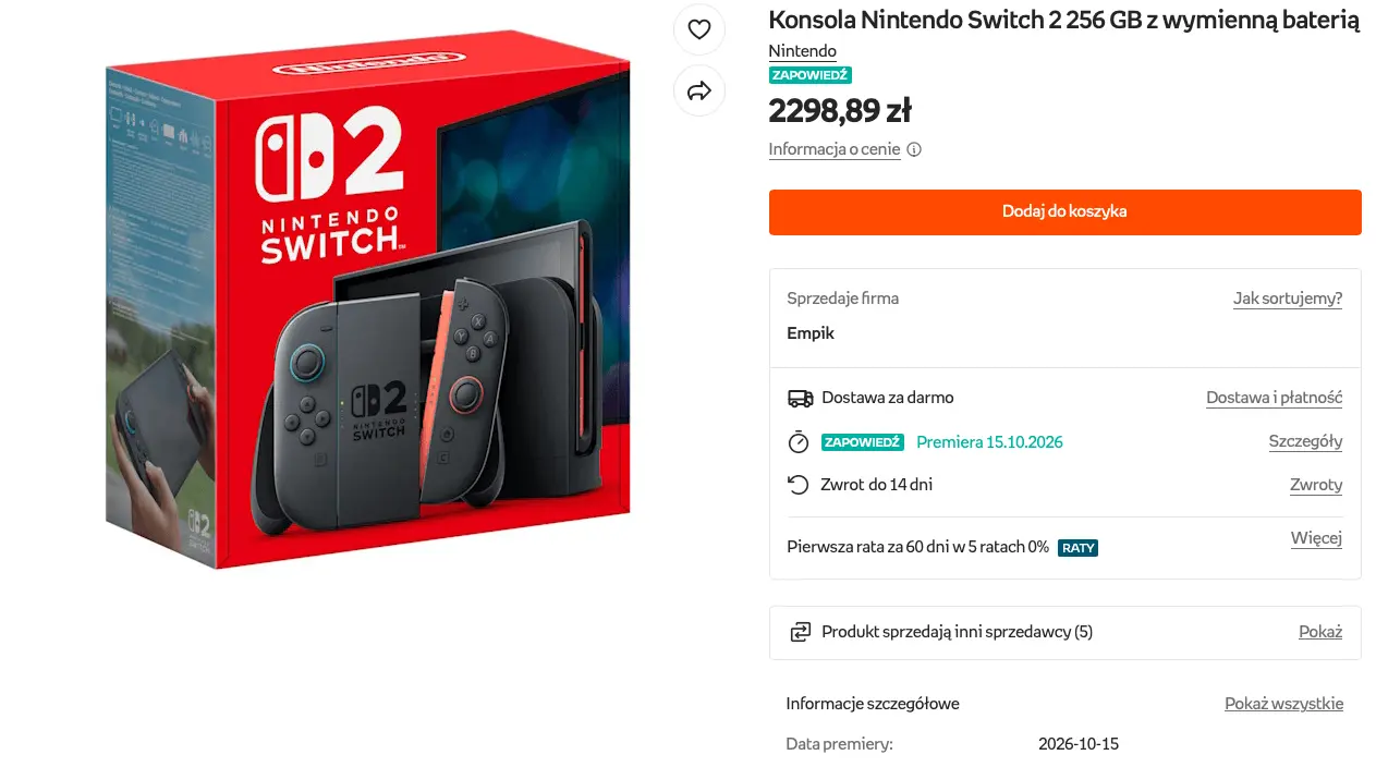 Nintendo Switch 2 z wymienną baterią. Oto polska cena konsoli