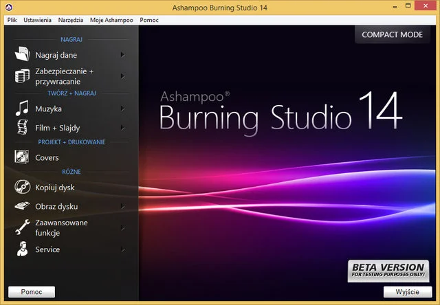 Ashampoo Burning Studio 14 - Okno główne programu