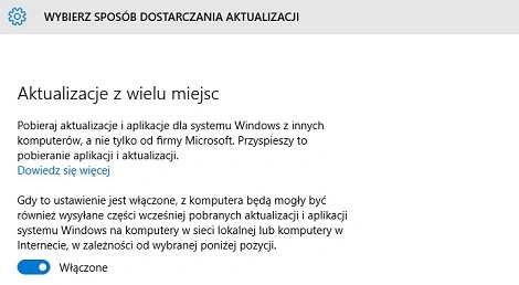 Microsoft wykorzystuje twoje łącze do udostępniania aktualizacji Windows 10