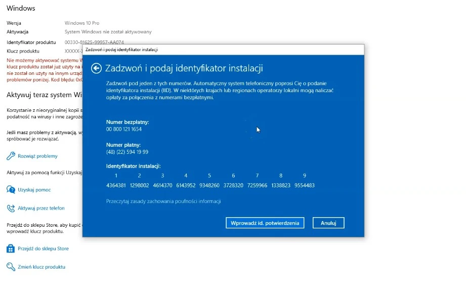 Aktywacja przez telefon