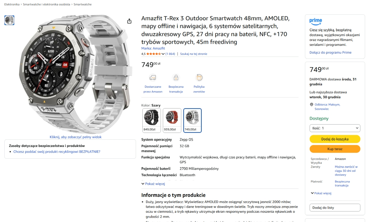 Po co ci Garmin? Amazfit T-Rex 3 w rekordowo niskiej cenie