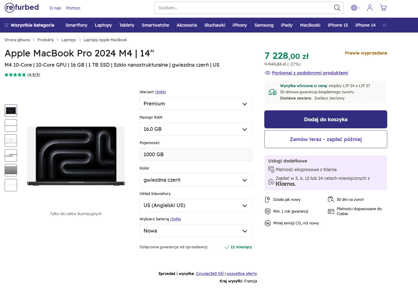 Apple MacBook Pro 2024 M4 14" z refurbed
